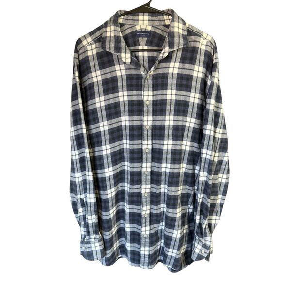 Proper Cloth Men's Canclini Slate Large Plaid Beacon Flannel Shirt Blue 2XL XXL - Picture 1 of 7